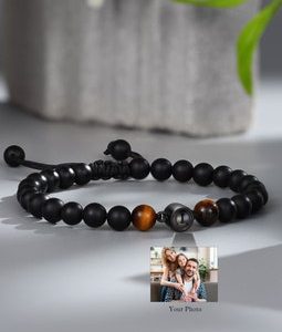 Personalized Photo Projection Bracelet for Men, Beaded Bracelet with Photo Picture Inside, Memorial Gift, Anniversary Gift for Him