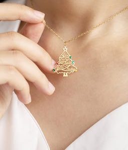 Personalized Family Name Christmas Tree Necklace, Custom Birthstones Necklace, Sterling Silver Jewelry, Christmas Gift for Mom
