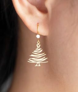 Sterling Silver Christmas Tree Earrings for Women, Christmas Tree Pendant, Dainty Christmas Jewelry, Christmas, Holiday Gift, Gift for Her