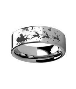 Santa's Sleigh Ring, Sleigh Ring, Christmas Ring, Santa Reindeer Jewelry, Christmas Eve Promise Ring, Tungsten Ring Anniversary Gift Men 8mm