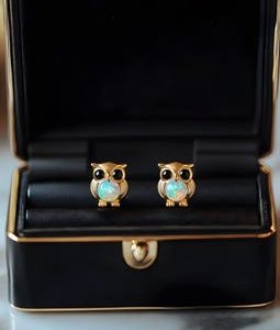 Owl Opal Stud Earrings, White Fire Opal Earrings, Tiny Owl Earrings, Animal Earrings Rose Gold Silver Studs, Nature Pet Lover Gift for Her
