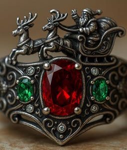 Christmas Santa Claus Reindeer Sleigh Gothic Ring