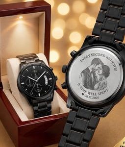 Photo Engraved Watch for Men, Personalized Picture Watch, Custom Photo Gift, Anniversary Gift for Husband, Boyfriend & Memorial Keepsake