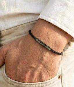 Custom Men's Black Bracelet, Personalized Gift For Dad, Engraved Jewelry For Men, Name Necklace, Kids Name Bracelet,Husband Gift,Christmas