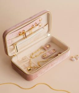 Pink Velvet Jewelry Case by Caitlyn Minimalist • Minimalist Travel Jewelry Box • Delicate Keepsake Box • Christmas Gift for Friend • XR012
