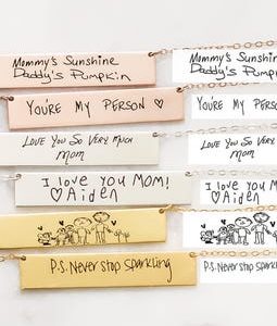 Custom Handwriting Necklace • Signature Necklace • Engraved Handwriting Bar Necklace • Memorial Signature Keepsake Jewelry • Mom Gift • NM22