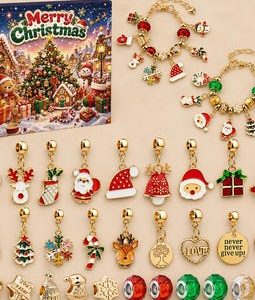 Christmas Advent Calendar Charm Bracelet, Christmas Jewellery Gift, Festive Charm Beads, Santa Snowflake Reindeer Charms, Holiday Countdown