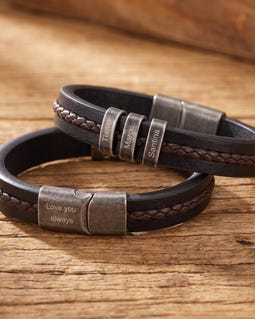 Personalized Mens Braided Leather Bracelet, Custom Dad Bracelet with Kids Name, Family Name Bracelet, Christmas Fathers Day Gift for Husband
